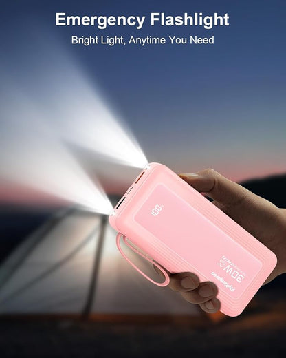 Portable Charger 27000mAh 30W Fast Charging Power Bank | Built-in Cables, LED Display, 6 Outputs & 2 Inputs, USB C Battery Pack, Compatible with iPhone, Samsung, Google