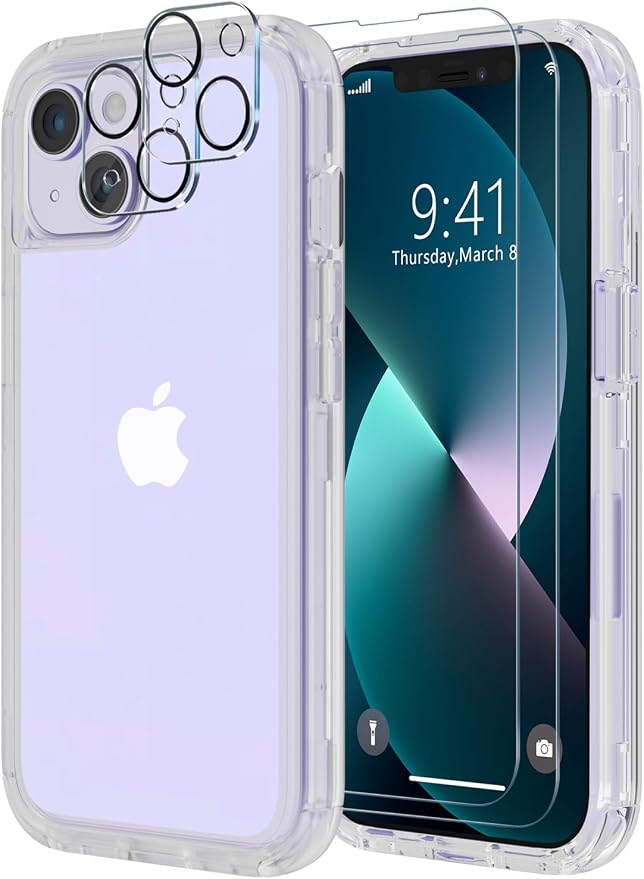 Diverbox for iPhone 13 Case [Shockproof] [Dropproof] [with Screen Protector ] 3in1 Heavy Duty Protection Phone Case Cover for Apple iPhone 13 (Clear)