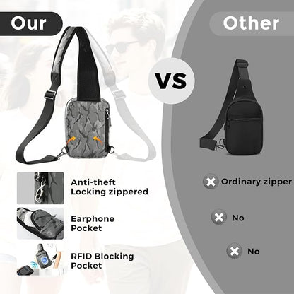 VADOO Sling Bag, Crossbody Bag with Zipper Lock, RFID Blocking & Water Resistant for Men and Women