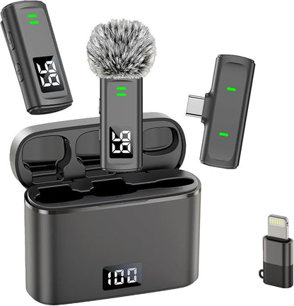 Wireless Lavalier Microphone for iPhone 17/16/15 Android - Mini Phone Microphone Clip on Lapel Mic with 35H Charging Case for Video Recording TikTok YouTube, 75Ft Transmission