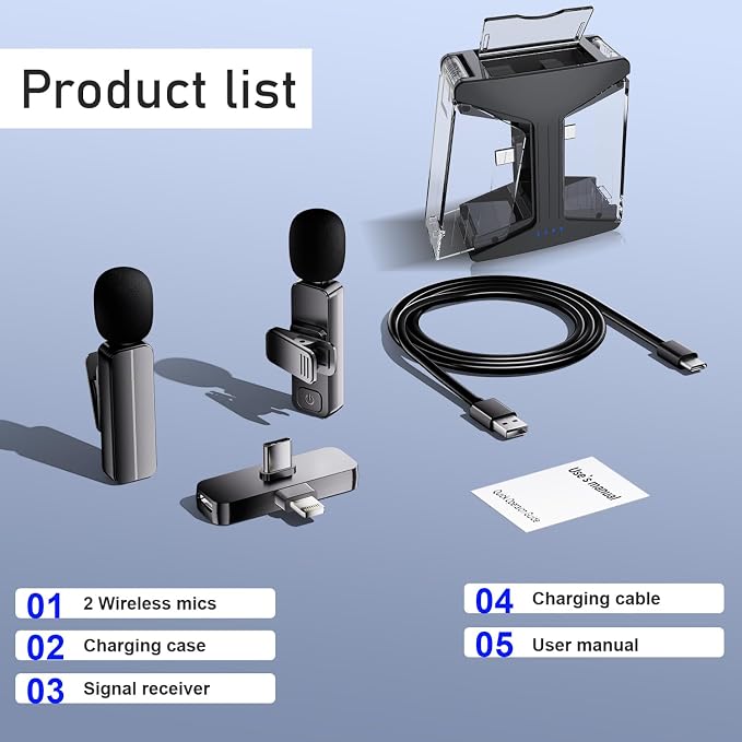 2-Pack Wireless Mini Lavalier Lapel Microphone for iPhone,Android Phone(2 in 1) w/ Case - 65ft Cordless Clip on Dual Mics with Noise Reduction 6H Working Time for Video Recording Vlogging, YouTube