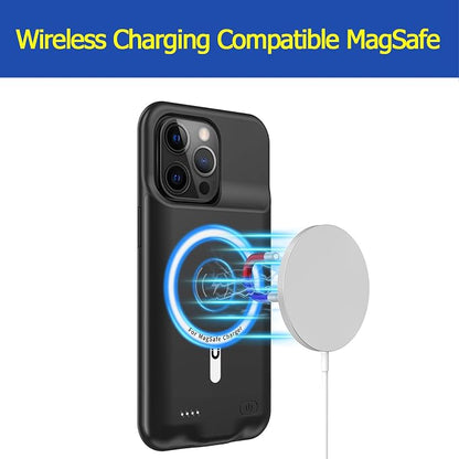 Battery Case for iPhone 15 Pro, Full Encircle 10000mAh High Capacity Rechargeable Portable Charger Case Extended Battery Pack for iPhone 15 Pro(6.1 inch) Wireless Charging Case with Carplay-Black