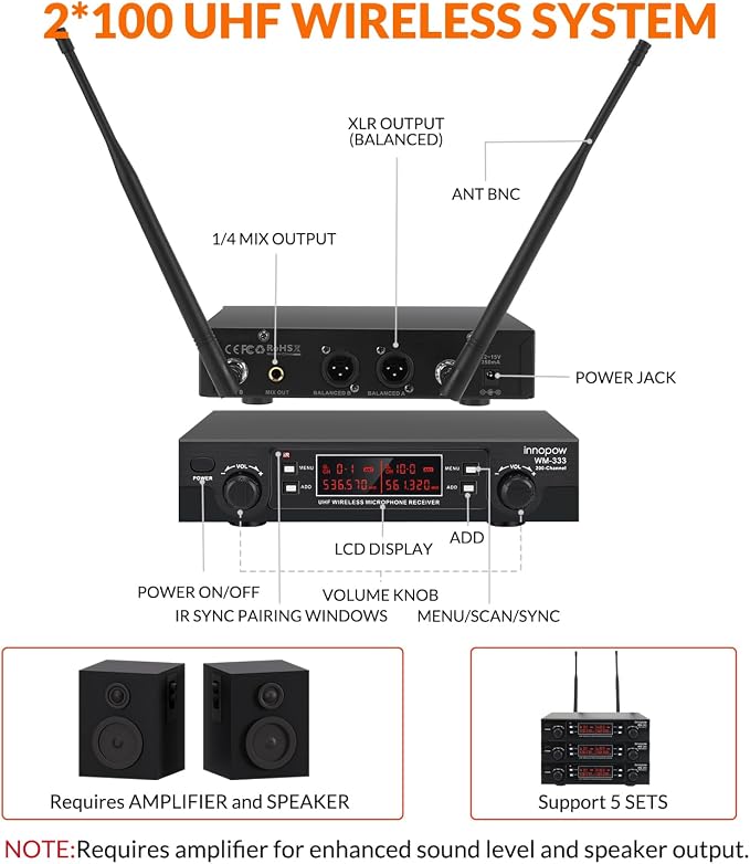 200-Channel Wireless Lavalier Microphone, Dual UHF Bodypack Cordless Lavalier Mic System Set, Auto Scan, Long Range 200-240Ft, 16 Hours Use Ideal for Speaking, Classroom 2023 333B…