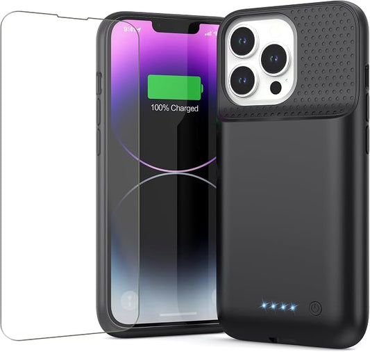 Feob Battery Case for iPhone 13/13 Pro/14,[2025 Upgraded] 7500 mAh Ultra-Slim Portable Extended Charger Cover for iPhone 13/13 Pro/14 Charging Case (6.1 Inch)-Black