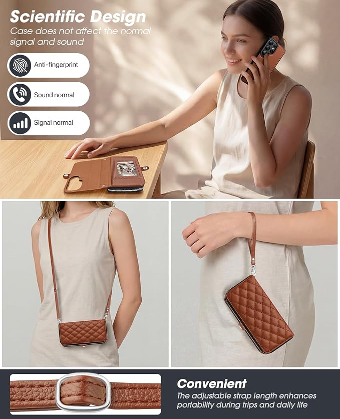 OCASE for Samsung Galaxy S26 Ultra Crossbody Detachable Wallet Case, PU Leather Handbag Phone Purse with Zipper Closure, Card Slots & RFID Blocking, Wrist Strap, Lanyard, Kickstand, Brown