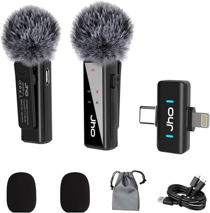 JHO Mini Microphone for iPhone & Android,16H Battery, Noise Cancelling Lavalier Microphone, Clip On Lapel Mic Pro for Content Creators Vlogging/YouTube/Tiktok/Streaming/Interview/Video Recording