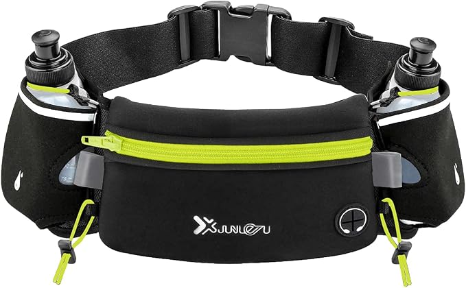 Number-one Running Belt with Water Bottles(2 x 175ML), Hydration Belt Waterproof Waist Pack Bag Fits iPhones Adjustable Sports Waist Pouch for Marathon Running Hiking Cycling