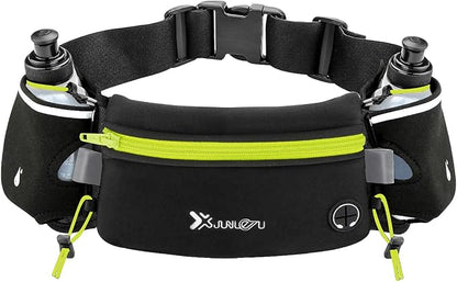 Number-one Running Belt with Water Bottles(2 x 175ML), Hydration Belt Waterproof Waist Pack Bag Fits iPhones Adjustable Sports Waist Pouch for Marathon Running Hiking Cycling