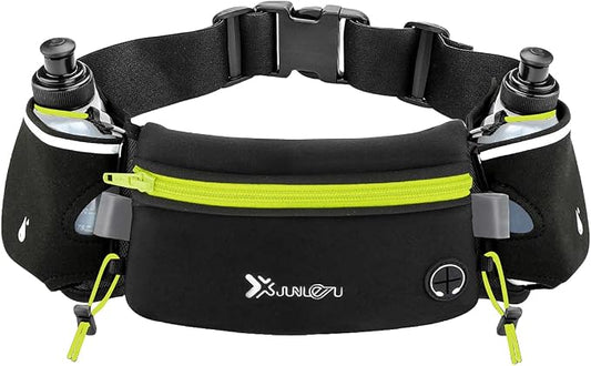 Number-one Running Belt with Water Bottles(2 x 175ML), Hydration Belt Waterproof Waist Pack Bag Fits iPhones Adjustable Sports Waist Pouch for Marathon Running Hiking Cycling