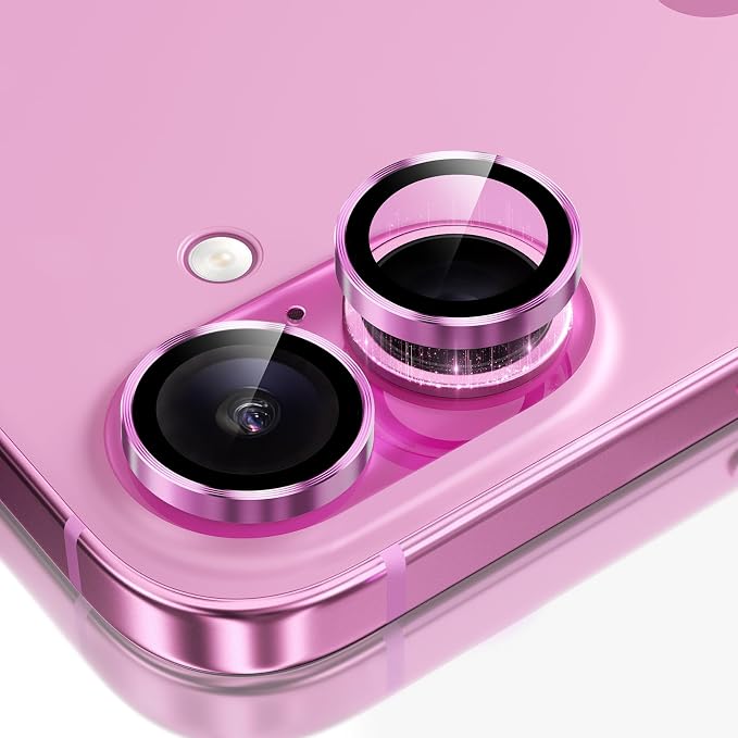 GolbinBox Camera Lens Protector for iPhone 17/16/16 Plus, 1:1 Invisible Fit, 9H Tempered Glass Ultra HD Metal Individual Camera Cover, Case Friendly, Hot Pink