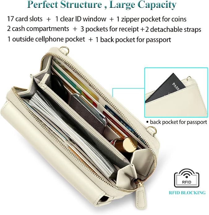 Peacocktion Crossbody Bags for Women RFID Wristlet Wallets Travel Vegan Leather Small Clutch Purses with Phone Pocket Zipper
