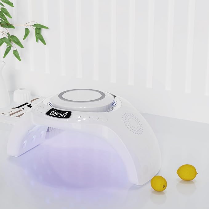 5 in 1 mutifunction Mobile Wireless Charger with Bluetooth Speaker, UV Nail Lights, Clock Alarm,Night Light