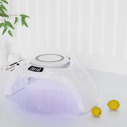 5 in 1 mutifunction Mobile Wireless Charger with Bluetooth Speaker, UV Nail Lights, Clock Alarm,Night Light