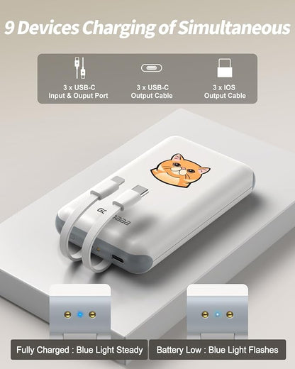 GOODaaa Portable Charger, 3-Pack 10000mAh Slim Power Bank Built in Cables, 3 Outputs 1 Inputs for All Mobile Devices, Charging Station Set Includes 180 DlY Stickers, for Home,Office,Restaurants,Travel
