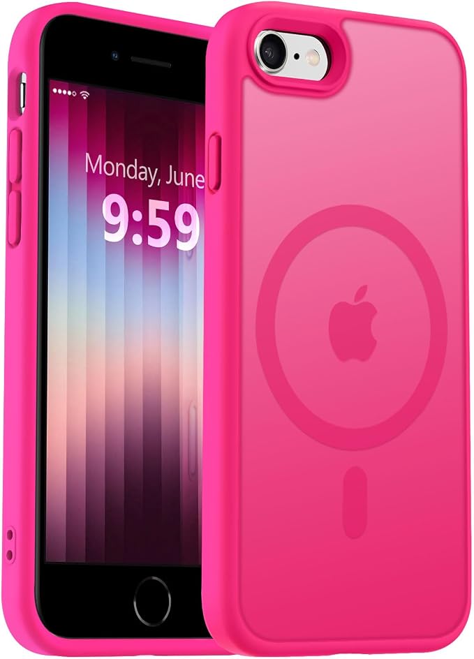 MOCCA Strong Magnetic for iPhone SE Case 2022/iPhone SE 2020 Case/iPhone 7 Case/iPhone 8 Case [Compatible with Magsafe] Slim Thin Translucent Matte Protective Cover Phone Case 4.7'', Hot Pink