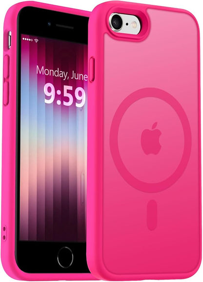 MOCCA Strong Magnetic for iPhone SE Case 2022/iPhone SE 2020 Case/iPhone 7 Case/iPhone 8 Case [Compatible with Magsafe] Slim Thin Translucent Matte Protective Cover Phone Case 4.7'', Hot Pink