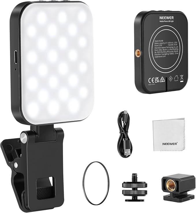 NEEWER Basics Magnetic Selfie Light Compatible with MagSafe iPhone, Clip on Phone Fill Lighting with Cleaning Cloth for Video Conference Computer Laptop Webcam Zoom Streaming Makeup Recording, BL48B