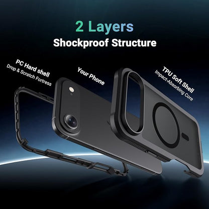 jaroco Magnetic for iPhone Air Case, [Compatible with MagSafe][Military Grade Drop Protection][Heavy Duty Protection][Non-Slip][Shockproof] 2-Layer Durable Bumper Phone Case 6.5''-Black