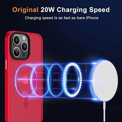 MOCCA Strong Magnetic for iPhone 15 Pro Max Case, [Compatible with Magsafe][13FT Military Drop Protection] Slim Translucent Matte Shockproof Case for iPhone 15 ProMax Case 6.7'' - Red