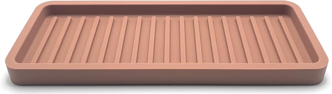 Happitasa Silicone Kitchen Sink Organizer Tray, Sponge Holder and Countertop Protector | Bathroom and Kitchen Soap Dish and Dispenser Tray (Mocha, 9"x3.5", 5.6 Ounces)