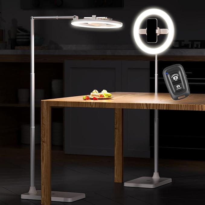 10" Selfie Ring Light with Stand, Tall Adjustable Overhead Phone Mount with LED Light, Phone Holder with Camera Remote for TikTok, YouTube, Live Streaming, Video Recording
