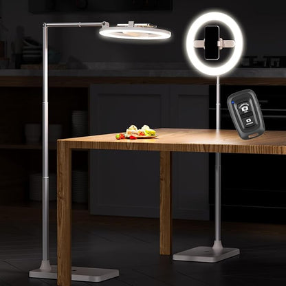 10" Selfie Ring Light with Stand, Tall Adjustable Overhead Phone Mount with LED Light, Phone Holder with Camera Remote for TikTok, YouTube, Live Streaming, Video Recording