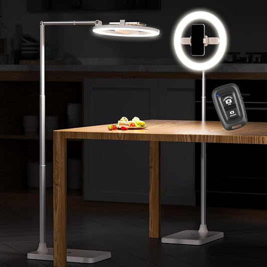 10" Selfie Ring Light with Stand, Tall Adjustable Overhead Phone Mount with LED Light, Phone Holder with Camera Remote for TikTok, YouTube, Live Streaming, Video Recording
