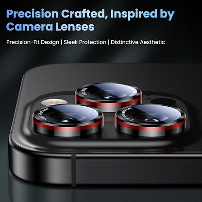 Uyiton for iPhone 17/16/15/14 (Pro Max & Pro) Camera Lens Protector - [Case-Friendly][Ultra-Thin] Military-Grade Tempered Glass Metal Camera Cover, Easy to Install, Black+Red