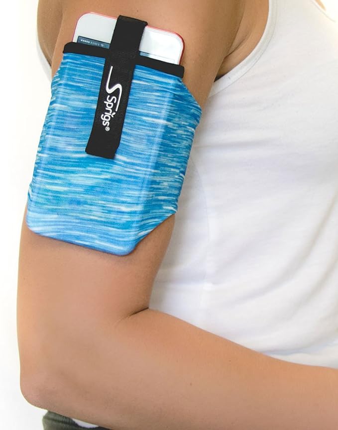 Sprigs Phone Armband Sleeve for iPhone 14, 13, 12, 11, X Galaxy Z, S22, S21, S20 Google Pixel 7, 6, 5. The Lightest & Most Comfortable Running Armband, Stretches to Fit All Phones with Case for Women & Men