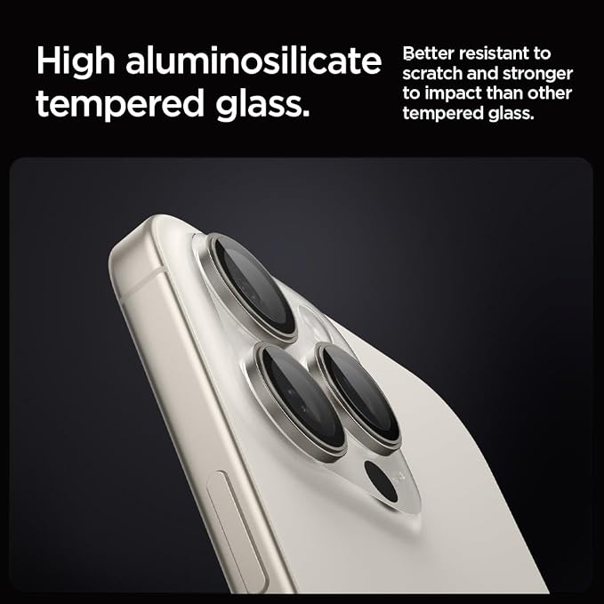 Spigen Camera Lens Screen Protector [GlasTR EZ Fit Optik Pro] Designed for iPhone 16 Pro Max/iPhone 16 Pro/iPhone 15 Pro Max/iPhone 15 Pro [Case Friendly] - Natural Titanium [2 Pack]