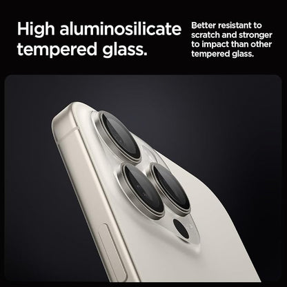Spigen Camera Lens Screen Protector [GlasTR EZ Fit Optik Pro] Designed for iPhone 16 Pro Max/iPhone 16 Pro/iPhone 15 Pro Max/iPhone 15 Pro [Case Friendly] - Natural Titanium [2 Pack]