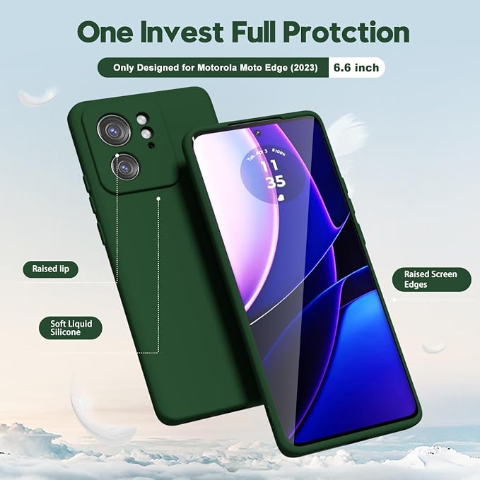 oakxco for Motorola Moto Edge 2023 Phone Case Liquid Silicone, Thin Slim Soft Rubber Gel TPU Plain Protective Simple Cover for Women Girl Cute, Matte Solid Color Aesthetic, Dark Green