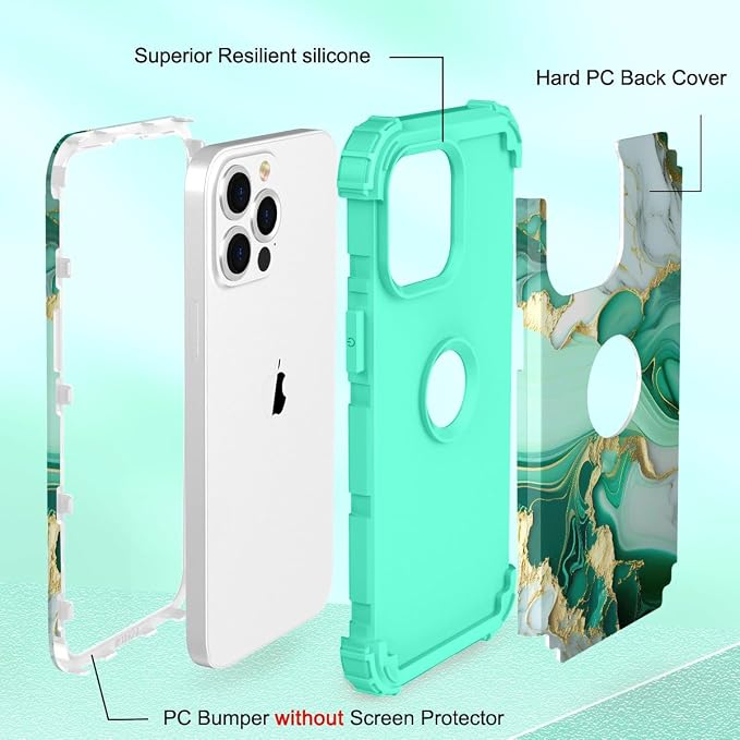 Hocase for iPhone 13 Pro Max Case, Heavy Duty Shockproof Protection Soft Silicone Rubber Bumper+Hard Plastic Hybrid Protective Case for iPhone 13 Pro Max (6.7") 2021 - Mint Green