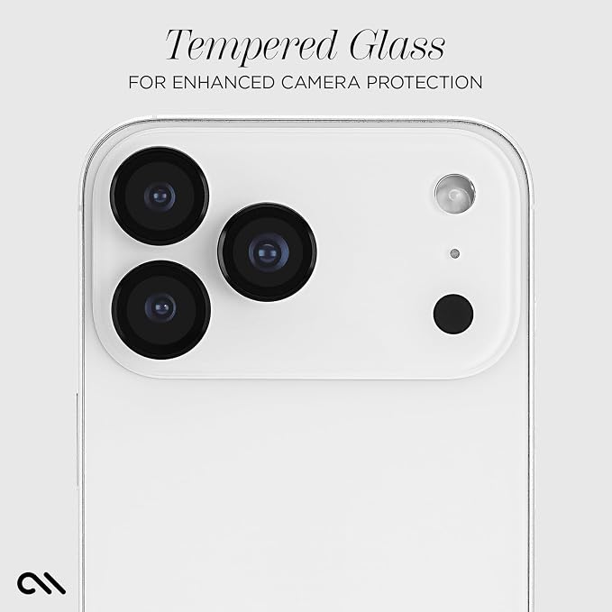 Case-Mate Camera Lens Protector with Aluminum Black Rings for iPhone 17 Pro Max/iPhone 17 Pro - Double Tempered Glass, Anti-Scratch - Ultra HD View with Night Shooting, Case Friendly, Easy Install