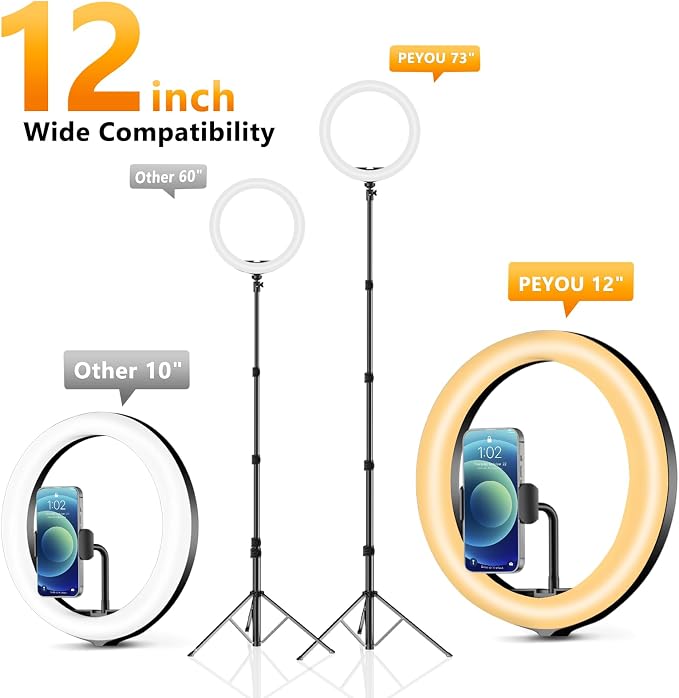 12" Selfie Ring Light with 73" Extendable Tripod Stand: PEYOU Desk Selfie Lights 38 Color Modes, Upgrade 3 in 1 Dimmable Adjustable Speed Ring Light for Makeup/TIK Tok/YouTube