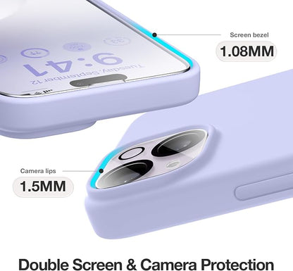 GONEZ Magnetic for iPhone 14 Case, Compatible with Magsafe, with Screen Protector + Camera Protector, Anti-Scratch Microfiber Lining, Liquid Silicone Shockproof Protective Phone Case, Lilac