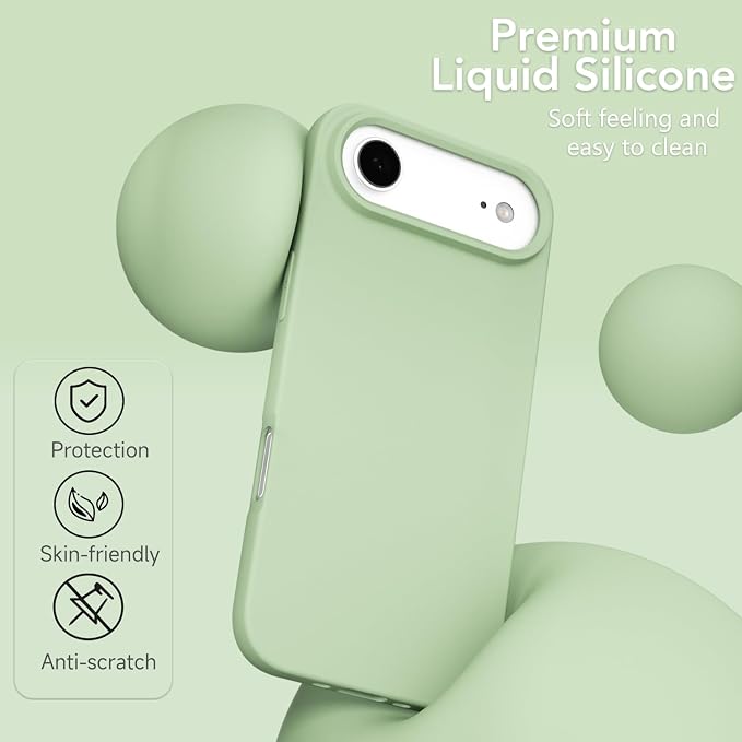 for iPhone 17 Air Case Silicone Compatible with Magsafe Case, Ultra Slim Thin Magnetic Phone Cases Mag Safe, Cute Soft Rubber Gel TPU Matte Plain Wireless Charging Cover for Women, Sage Green