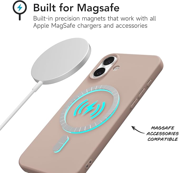 for iPhone 16 Plus Case Silicone Compatible with Magsafe Case, Ultra Slim Thin Magnetic Phone Cases Mag Safe, Cute Soft Rubber Gel TPU Matte Plain Wireless Charging Cover for Women, Brown