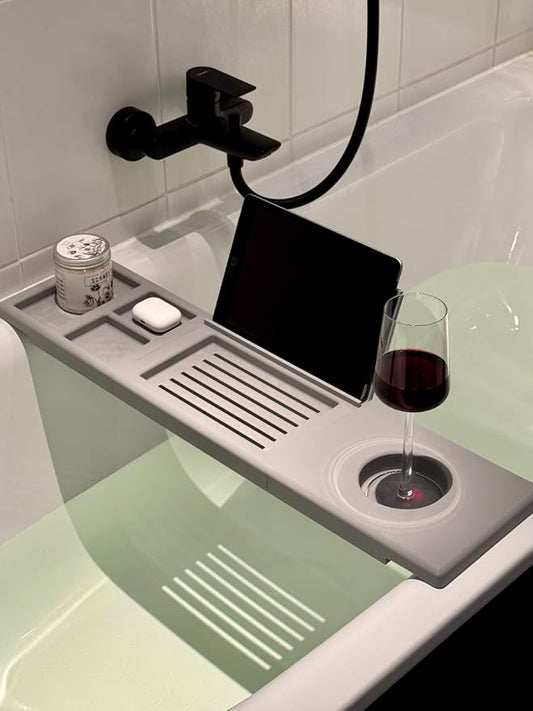 NextForm3D Minimalist Bathtub Caddy Tray, Waterproof PETG Bath Tray with Phone Holder and Wine Glass Slot, Modern Spa Bath Shelf, 70cm