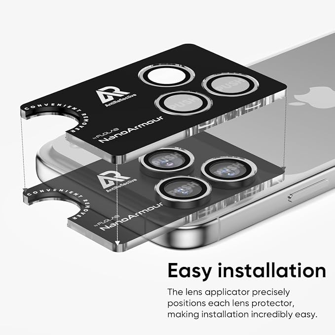 FLOLAB NanoArmour Anti-Reflective for iPhone 17 Pro Max/iPhone 17 Pro Camera Lens Protector - Durable Tempered Glass with Aluminum Ring, TruColors, Ultra Clear, Easy Install - Silver