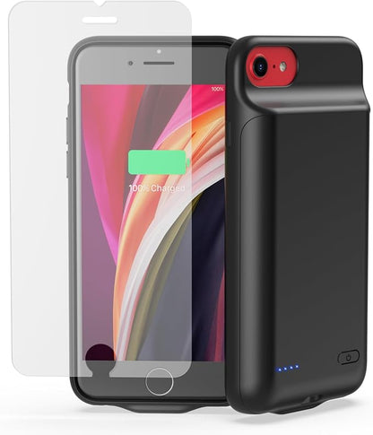 Battery Case for iPhone iPhone 8/7/6s/6/SE 3/SE 2 (4.7-inch), Upgraded High Capacity 7000mAh Rechargeable Battery Pack Charger Case with External Charging Function and Tempered Glass Screen Protector