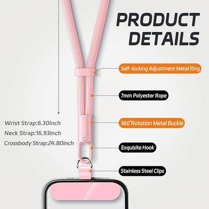 KITANIS 2 Pack Phone Lanyard,2×Phone crossbody strap,4×Tether Tabs,Universal Cell Phone Multifuctional Patch Polyester Lanyards,Cell Phone Lanyards for Women and Men(pink+green)