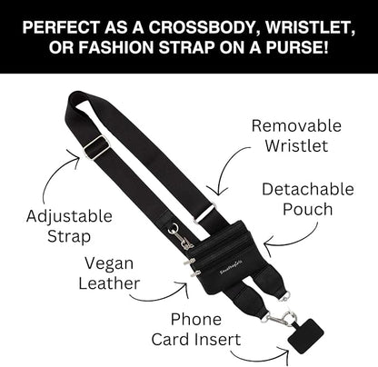 Save the Girls Clip and Go Phone Strap Solid (Black - Black Pouch) - Crossbody Phone Strap Chain with Zipper Wallet Pouch – Phone Lanyard