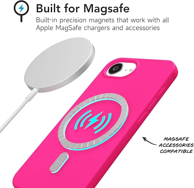 for iPhone 17e 16e Case Silicone Compatible with Magsafe Case, Ultra Slim Thin Magnetic Phone Cases Mag Safe, Cute Soft Rubber Gel TPU Matte Plain Wireless Charging Cover for Women, Hot Pink