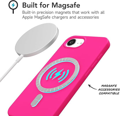 for iPhone 17e 16e Case Silicone Compatible with Magsafe Case, Ultra Slim Thin Magnetic Phone Cases Mag Safe, Cute Soft Rubber Gel TPU Matte Plain Wireless Charging Cover for Women, Hot Pink