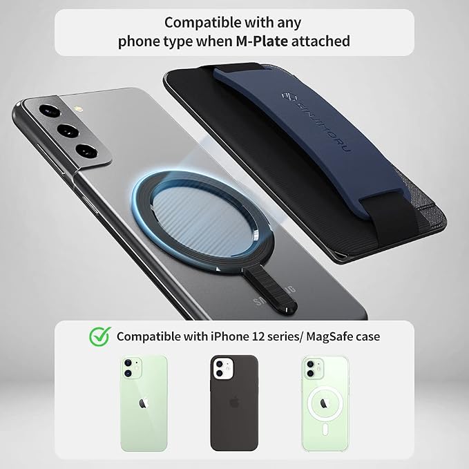 Sinjimoru for 3 in 1 MagSafe Wallet 2600g Magnetic Strength Phone Grip with Stretchy Fabric Secure Flap Anti-Drop Tag Holder for iPhone 16 15 14 13 12 M-BGRIP Black