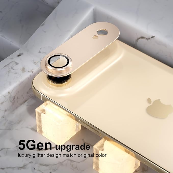 Choiche Compatible for iPhone 17 Air Camera Lens Protector, Strong Adsorption Camera Cover with 9H Tempered Glass Lens Screen Protector Metal Ring Decoration Accessories 6.5-inch (Gold)