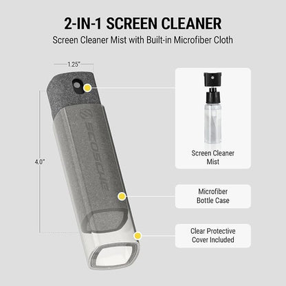 Scosche SCOCLNR 2-in-1 Streak-Free Screen Cleaning Kit, Refillable Electronic Screen Cleaner Spray and Wipe for TV, Computer, Phone, iPhone, iPad, Laptop, MacBook, Car Touchscreen, 5 Pack