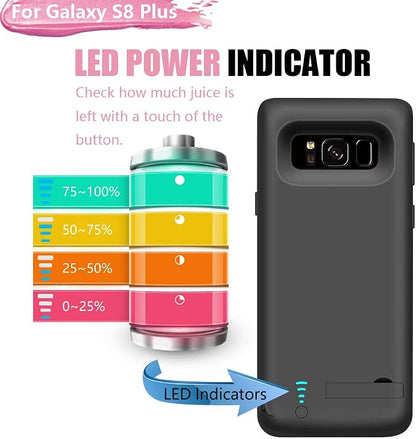 Battery Case for Samsung Galaxy S8+ Plus, 6500mAh Rechargeable Extended Battery Charging Case with Kickstand Black