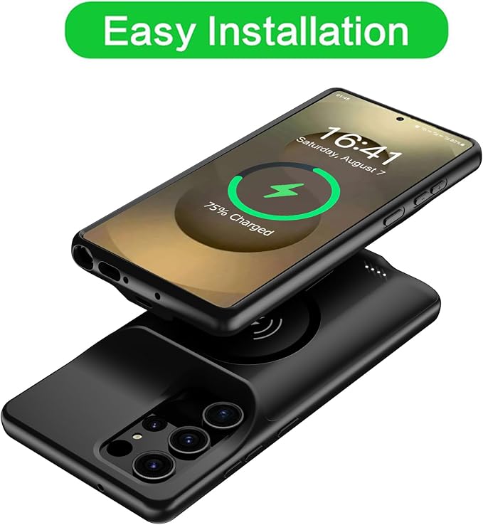 Wireless Charging Case for Galaxy S25 Ultra, Upgraded 12000mAh Rechargeable Portable Charging Case Compatible with Galaxy S25 Ultra (6.9 inch) with Carplay Extended Battery Pack Charger Case (Black)